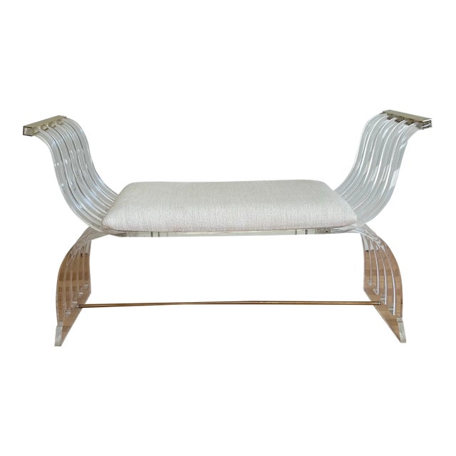 1970s Lucite & Brass Bench in the Manner of Charles Hollis Jones For Sale