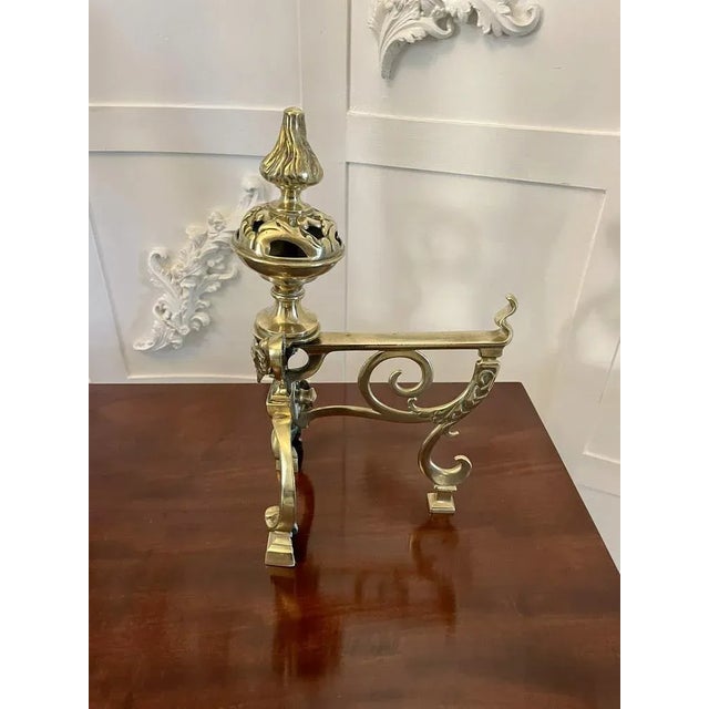 Antique Victorian Ornate Brass Fire Dogs, 1870s, Set of 2 For Sale - Image 6 of 8