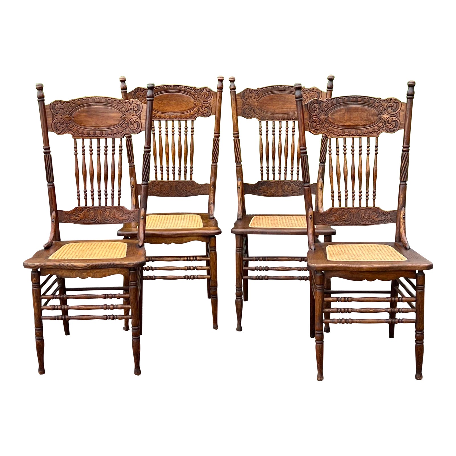 Vintage 1900’s Larkin Oak Pressed Back Chairs Set of 4 Chairish
