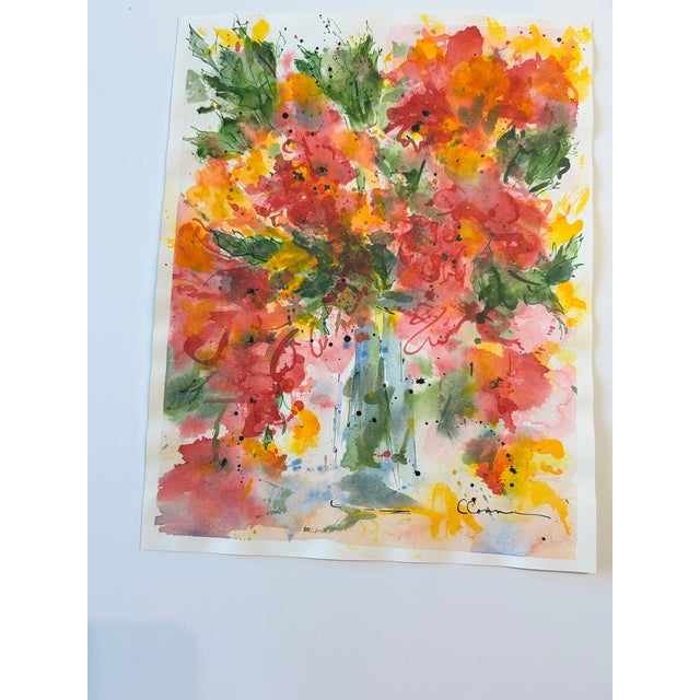 Paper Original Watercolor Painting of Abstract Flowers “Blue Vase” For Sale - Image 7 of 11