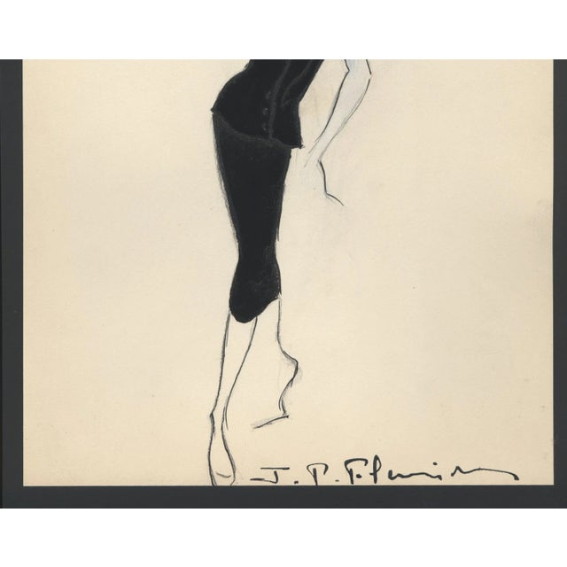 Mid-Century Modern 1950s Mid-Century French Fashion Drawing, Gouache For Sale - Image 3 of 5
