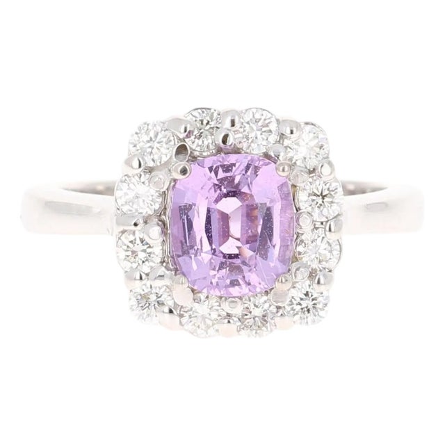 2.03 Carat Gia Certified No Heat Pink Sapphire Diamond Ring 14 Karat White Gold, Size 7 For Sale