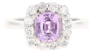 2.03 Carat Gia Certified No Heat Pink Sapphire Diamond Ring 14 Karat White Gold, Size 7