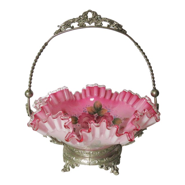 Victorian Silverplate Enameled Bride's Basket Chairish