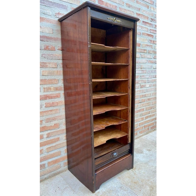 Early 20th Century Filing Cabinet With One Roller Louver Door & Eight Shelves For Sale - Image 11 of 18