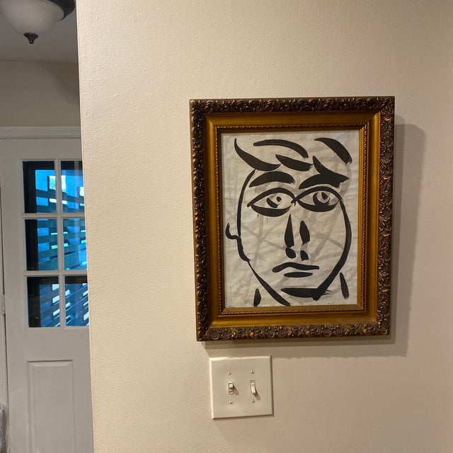 1970s Peter Keil Original Black & White Abstract Portrait Painting, Framed For Sale In Atlanta - Image 6 of 11
