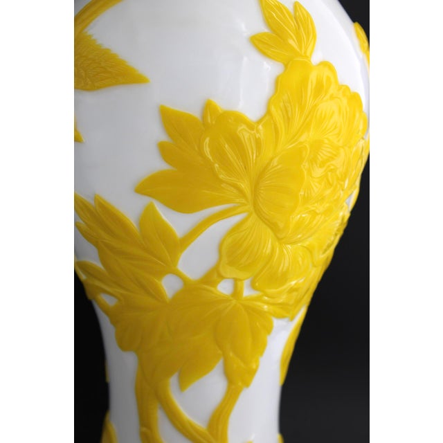 Glass Antique 14” Chinese Imperial Yellow Peking Glass Vase, Hand Carved, C1910 For Sale - Image 7 of 13
