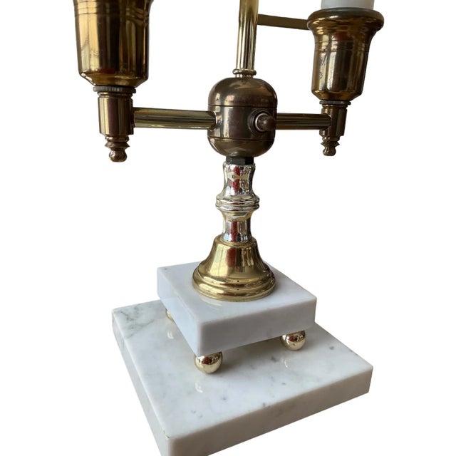 Mid 20th Century Vintage Brass & Marble French Bouillotte 2 Ways Table Desk Lamp For Sale In Columbus - Image 6 of 6