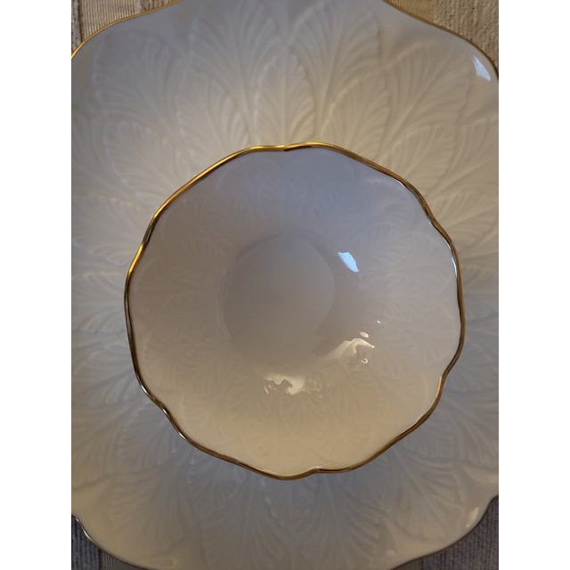 Add elegance to your dining table with this Lenox USA Chip and Dip Bowl featuring a beautiful leaf pattern on a round,...