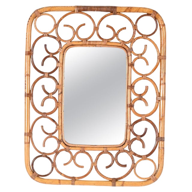 Bamboo and Rattan Rectangular Wall Mirror, Italy, 1970s For Sale