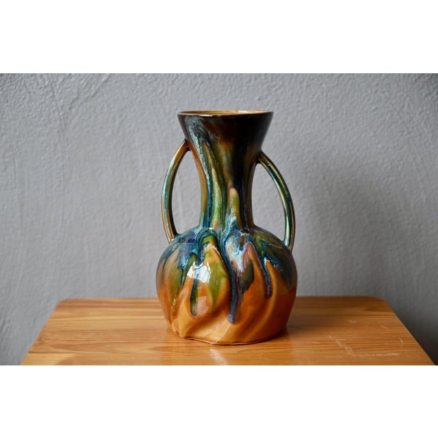Vintage Glazed Ceramic Amphora Vase with Iridescent Drips, 1970s For Sale - Image 10 of 10