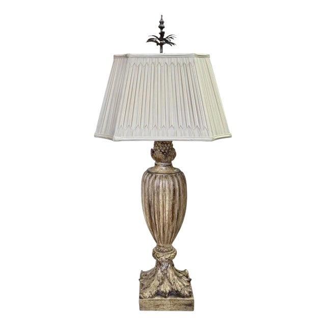 Late 20th Century Neoclassical Style Table Lamp in Silver Gilt With Pleated Silk Shade by John Richard For Sale