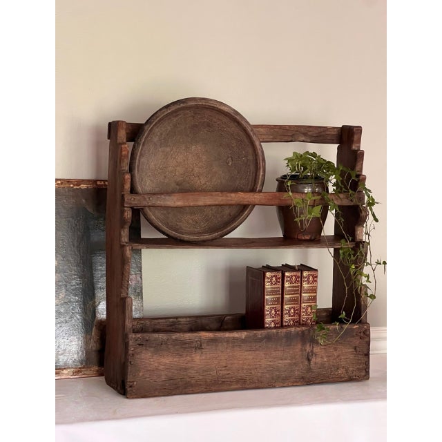 19th Century Rustic Handcrafted Two-Tier Wooden Standing Countertop Shelf For Sale - Image 18 of 18