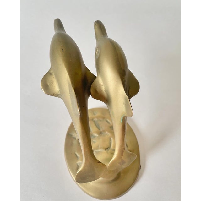 Metal Mid-Century Brass Dolphins Leaping For Sale - Image 7 of 8