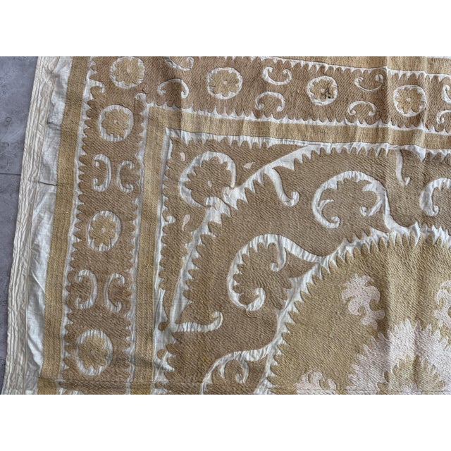 Handmade Suzani Tablecloth From Central Asian 4'9'' X 5'1'' For Sale - Image 9 of 11
