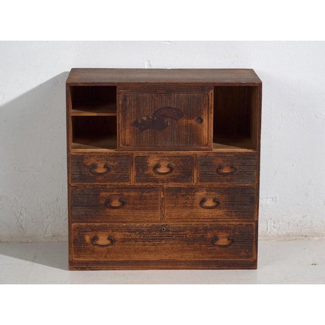 Wood Antique Japanese Tansu Chest of Drawers with Sliding Door For Sale - Image 7 of 13