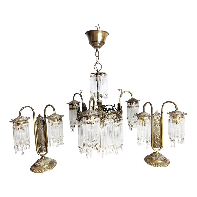 Art Nouveau Hanging Lamps, 1950s, Set of 3 For Sale