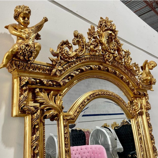 Baroque Baroque Style Full-Length Mirror With Gold Leaf Detailing For Sale - Image 3 of 9