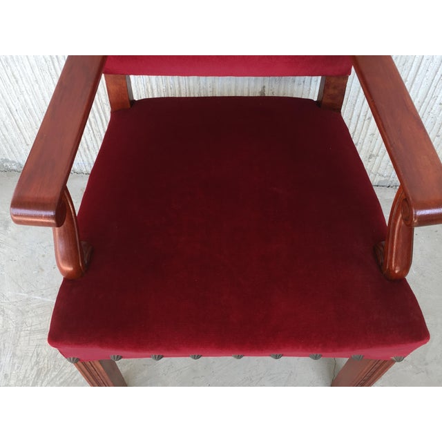 Red 19th Century Spanish Revival High Back Armchair With Red Velvet Upholstery For Sale - Image 8 of 13