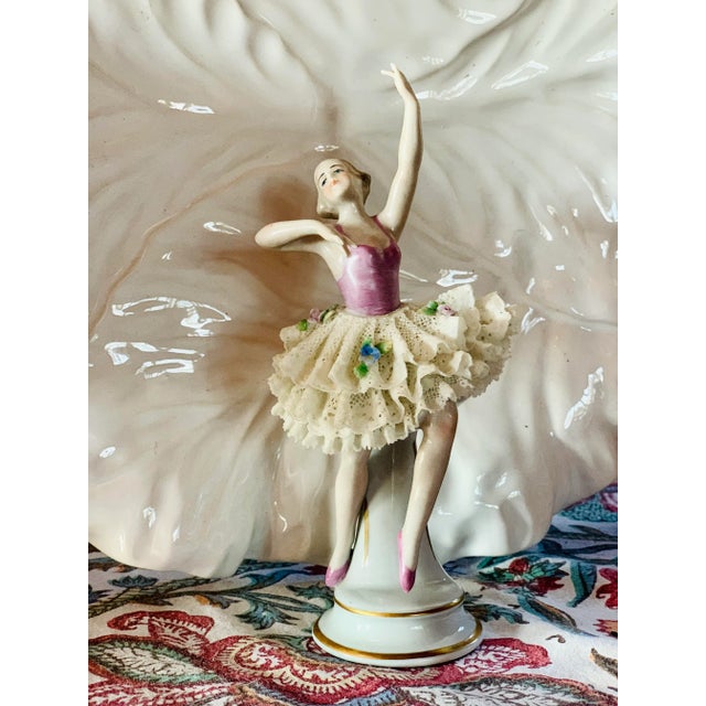 Antique Dresden Porcelain Figurine Ballerina Dancer in Lace Tutu, Early-1990s by Germany’s Sitzendorf. Sitzendorfer...