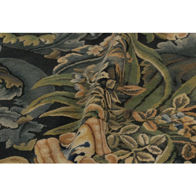 Blue Rug & Kilim’s Armorial Tudor Style Rug in Black, With Beige, Blue and Gold Tones For Sale - Image 8 of 9