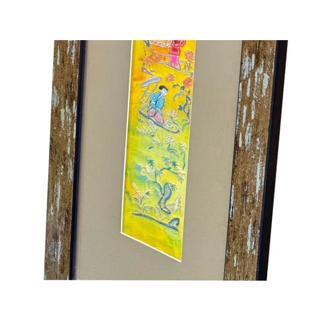 Vintage Yellow Scenery Embroidered Rectangular Framed Wall Art D For Sale - Image 11 of 13