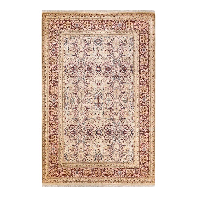 Mogul, One-of-a-Kind Hand-Knotted Area Rug in Ivory, 6' 2" x 9' 4" For Sale