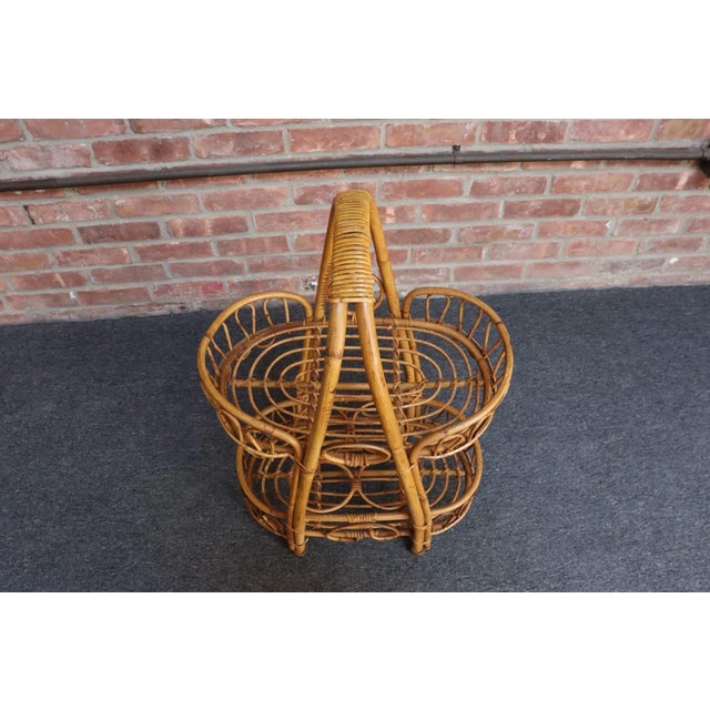 1960s Vintage Italian Oval Bar Cart / Trolley on Caster Wheels in Bamboo and Rattan For Sale - Image 5 of 18