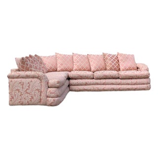 1980s Postmodern Pink Floral Curved Sectional Sofa For Sale