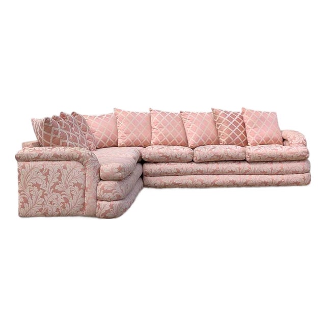 1980s Postmodern Pink Floral Curved Sectional Sofa For Sale