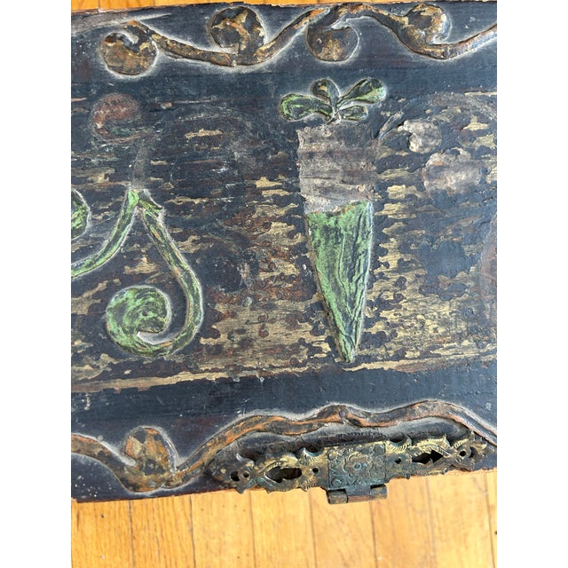 Wood Antique Wooden Hand-Painted Chest Dowry, Marriage Box, Rustic For Sale - Image 7 of 12