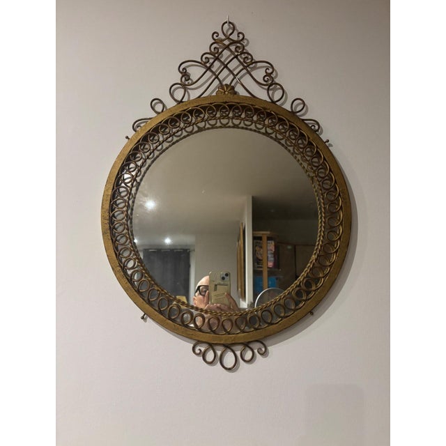 Round Wall Mirror in Gilt Metal with Scrollwork, 1950s For Sale - Image 6 of 7