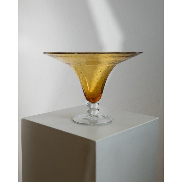 Orange Vintage Italian Orange Bubble Murano Glass Footed Bowl with Ball Stem, 1980s For Sale - Image 8 of 13