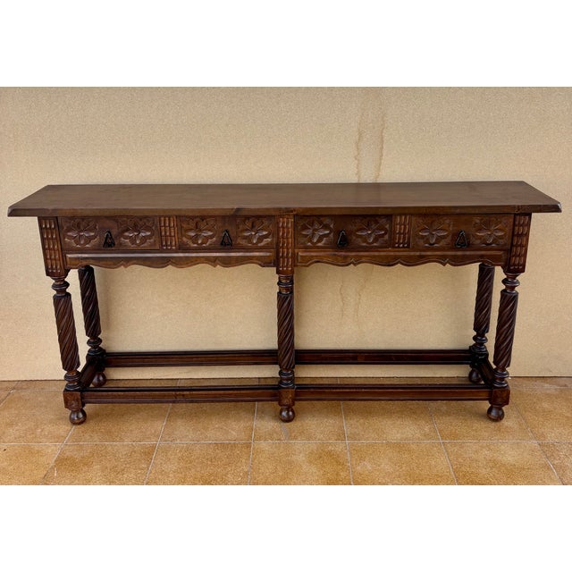 Spanish Baroque Style Hardwood Console Table, 1920s For Sale - Image 4 of 15