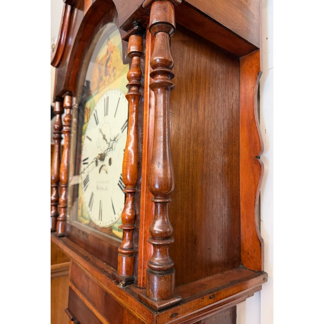 19th Century English Mahogany Inlaid Wide-Body Tall Case Clock With Hand-Painted Dial, Circa 1860–1870 For Sale - Image 10 of 17