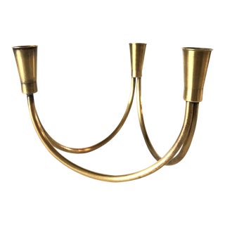 1960's Scandinavian Design Triple Brass Candle Holder For Sale