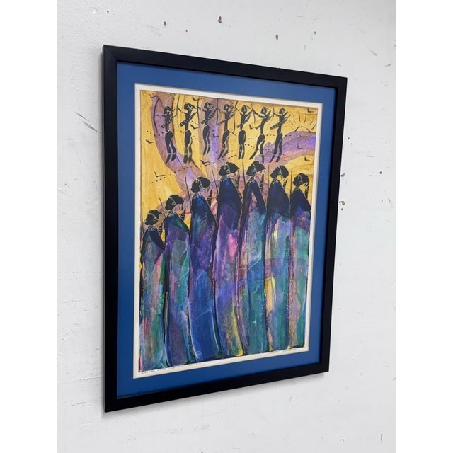 David N'lala of Namibia Modernist Expressionism Acrylics on Paper, Framed For Sale - Image 4 of 12