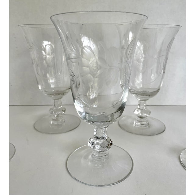 Art Deco 1940's Dolly Madison Rose Etched Crystal Glasses by Heisey - Set of 7 For Sale - Image 3 of 12