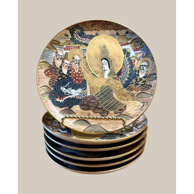 Japanese Late 20th Century Japanese Satsuma Dragonware 24 Pc Tea Set Immortals Dragons Hand Painted Gilt - 24 pcs For Sale - Image 3 of 16