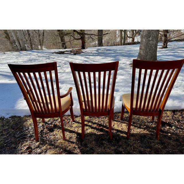 Wood Set 10 Dining Chairs Mission Shaker Amish Style Cherry Wood Slat Backs 2 Arms 8 Sides. For Sale - Image 7 of 8