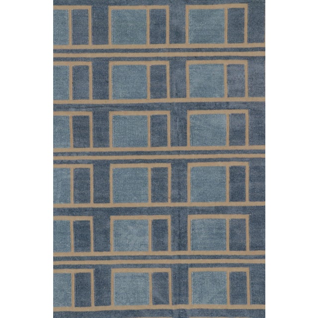Textile Contemporary Geometric Cotton Dhurrie Rug in Blue & Gold by Rug & Kilim, India For Sale - Image 7 of 10