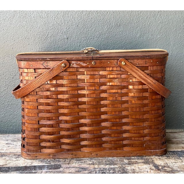 Vintage 1940s Abercrombie and Fitch Woven Picnic Basket For Sale - Image 12 of 18