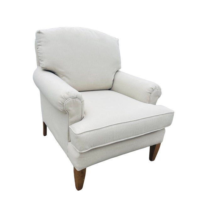 Wood Vintage Pearson Club Chair – English Roll Arm Lounge Chair, Ivory Upholstery, Tapered Wood Legs, High-End Designer Seating For Sale - Image 7 of 16