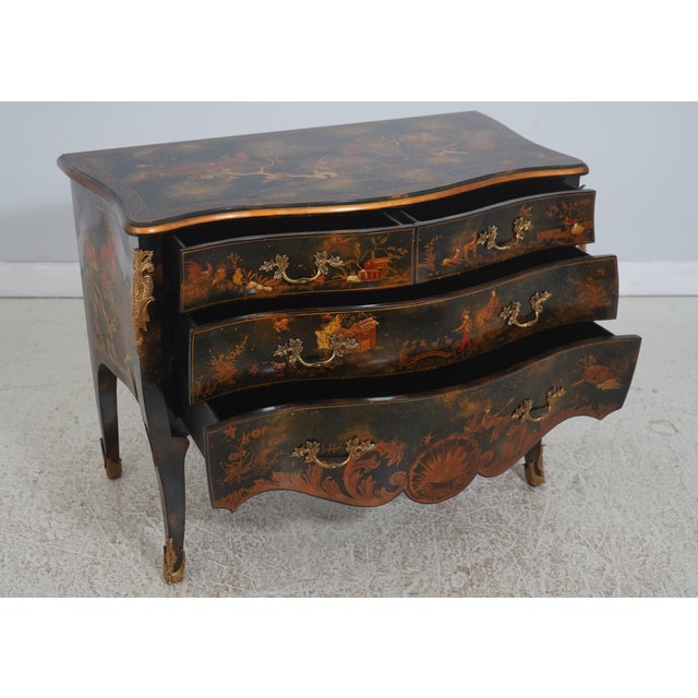 Chinoiserie Maitland Smith Chinoiserie Decorated Four Drawer Commode Chest For Sale - Image 3 of 17