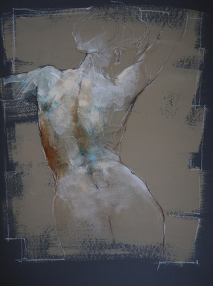 Michal Bajsarowicz, Female Nude in Grey Colours, 2026, Ink & Pastel on Paper