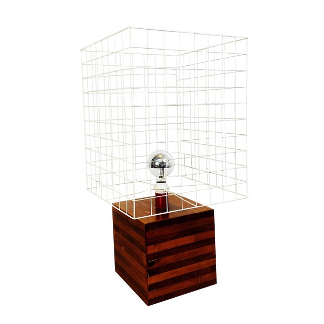 Mid-Century Italian Table Lamp with Metal Lampshade and Wooden Base, 1970s For Sale