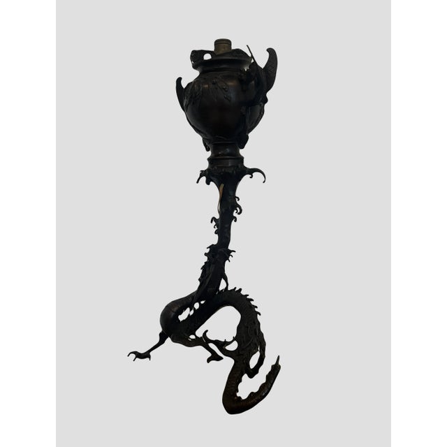 Antique Koro Dragon Japanese Lamp, Cast Bronze, Meiji Period C1900 (Okimono) For Sale - Image 4 of 15