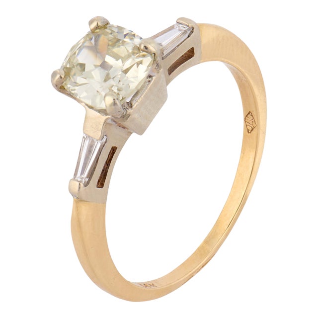 Mid 20th Century Gia 1.09 Carat Old Mine Cut Diamond 14k Yellow Gold Engagement Ring, Size 7 For Sale