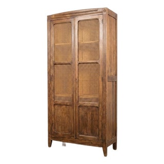 Vintage French Parisian Armoire in Beechwood and Cane, 1950 For Sale