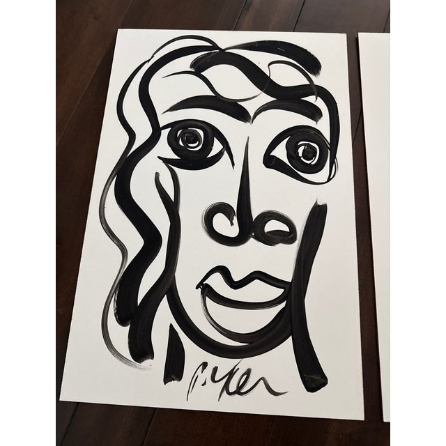Abstract 1970s Black and White Cubist Portrait Paintings by Peter Keil - Set of 2 For Sale - Image 3 of 5